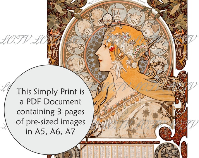 LOTV Full Colour Simply Print - Zodiaque La Plume - Alphonse Mucha - 3 Page PDF