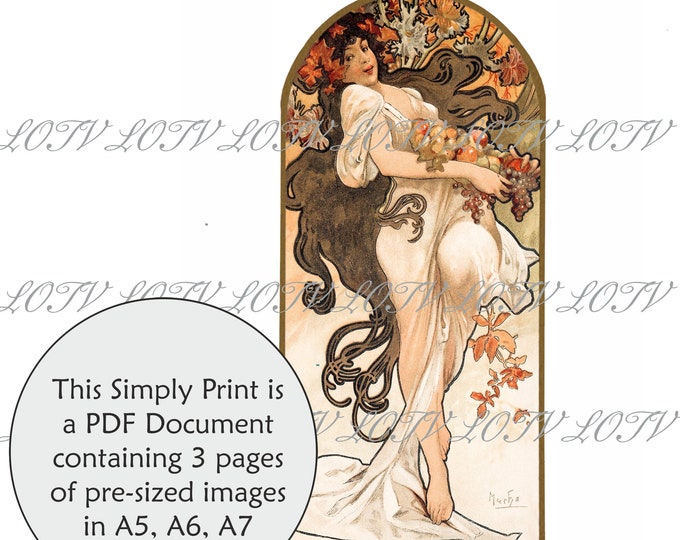LOTV Full Colour Simply Print - Autumn from The Four Seasons - Alphonse Mucha - 3 Page PDF