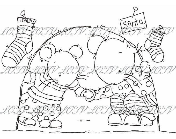 Lotv Digi Stamp - KG - Hanging Stockings with Dad, Jpg, Christmas, Festive, Noel, Digital, Artwork