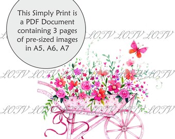 LOTV Full Colour Simply Print - Blooming Barrow, Floral, Gardens, 3 Page PDF Ready to Print Document, Digital