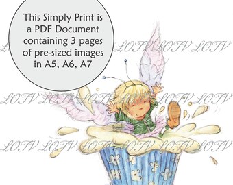 Lili of the Valley Full Colour Simply Print - AS - Never too Old for Cupcake, Girl, 3 Page PDF Ready to Print Document, Digital
