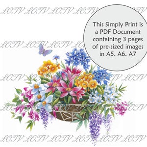 LOTV full colour eenvoudig afdrukken - hangende mand, bloemen, Engelse tuin, pdf van 3 pagina's, klaar om af te drukken, digitaal