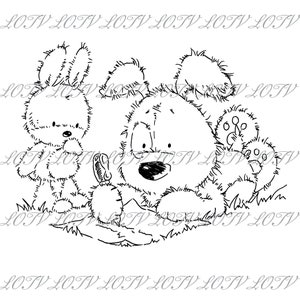 Sello digital LOTV - CG - Carta manuscrita de Jack, Patch y Puss, JPEG, perro, conejito, pensando en ti, digital