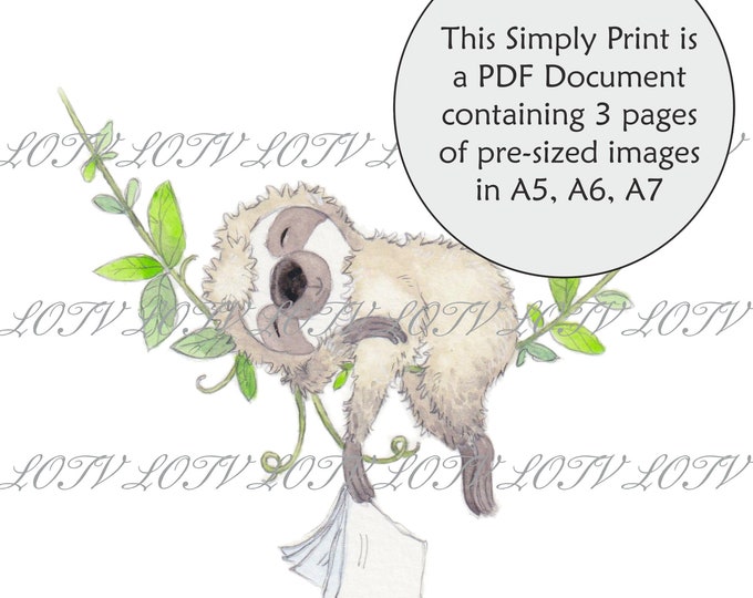 Lili of the Valley Full Colour Simply Print - AS - Sleepy Sloth, 3 Page PDF Ready to Print Document, Digital