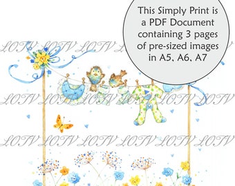 Lili of the Valley Full Colour Simply Print - Baby Blue Washing Line, 3 Page Ready to Print PDF Document, Digital