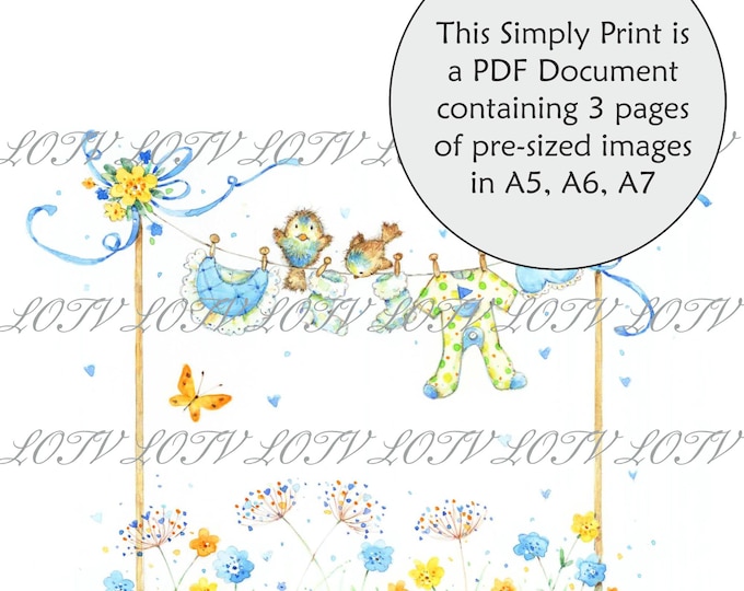Lili of the Valley Full Colour Simply Print - Baby Blue Washing Line, 3 Page Ready to Print PDF Document, Digital