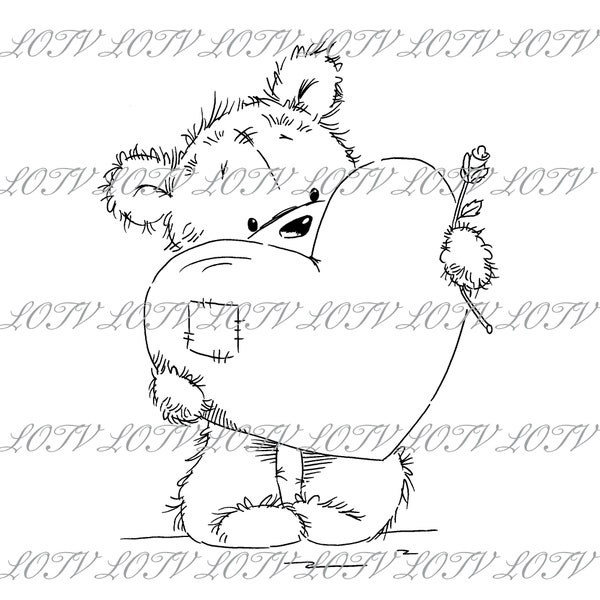 LOTV Digi Stamp - CG - James Big Heart, JPEG, Cute, Bear, Birthday, Sweet, Animal, Digital