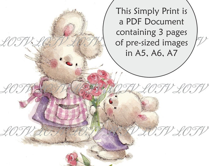 Lili of the Valley Full Colour Simply Print - IH - Bunny Bouquet, 3 Page PDF Ready to Print Document, Digital