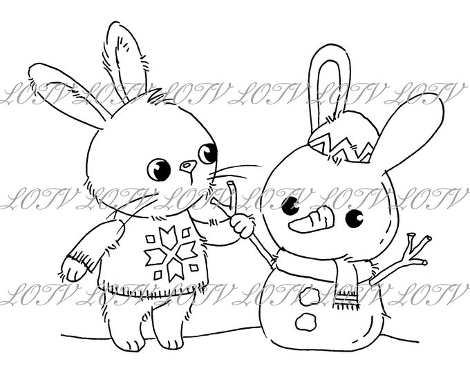 Lili of the Valley Digi Stamp - Snow Rabbit, JPEG, Christmas, Xmas, Noel, Festive, Snow, Digital