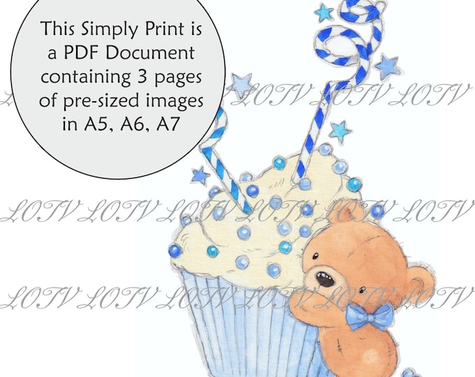 LOTV Full Colour Simply Print - AS - Cupcake Party Teddy, 3 Page PDF, Digital