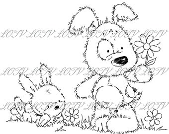 Lili of the Valley Digi Stamp - CG - Jack, Patch and Puss Handpicked, JPEG, Dog, Bunny, Digital