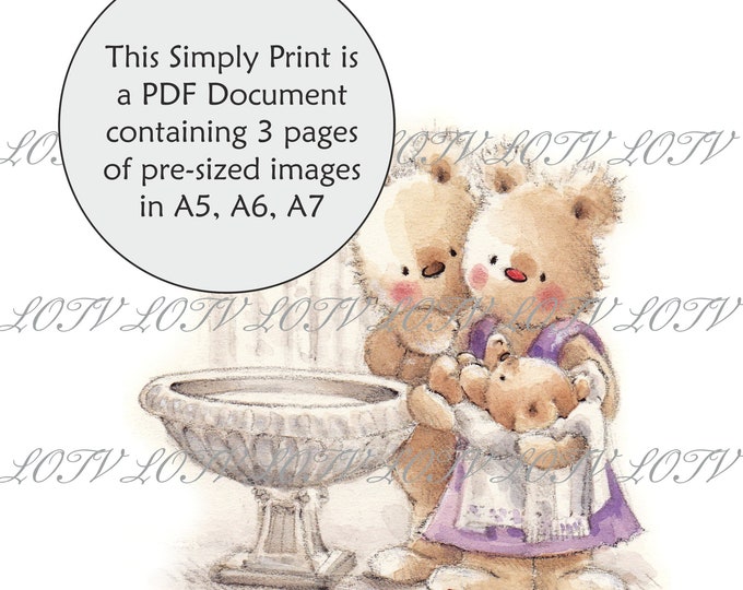 Lili of the Valley Full Colour Simply Print - IH - Christening Bears, 3 Page PDF Ready to Print Document, Digital