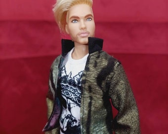 Animal Print Jacket with Golden sleves for Ken and Fashion Royalty Homme.