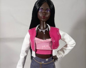 Crop-Uni-Jacke für Barbie und Fashion Royalty