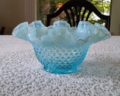 Fenton Hobnail Blue Opalescent Crimped Bowl
