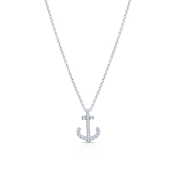 Platinum and Diamond Anchor Necklace Etsy