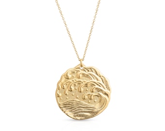 Wave pendant 14k Yellow gold or sterling silver