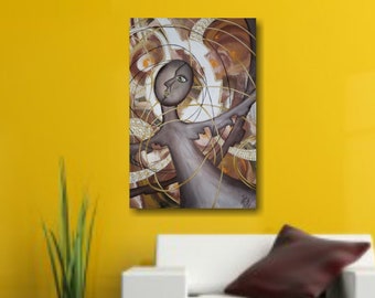 DRIPPING In GOLD • SURREALISM • Girl Dancing • Movement • Youthful • Acrylic | Modern Art | Golden Painted Strings of Creation