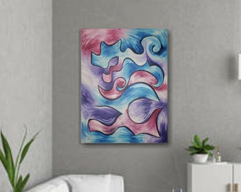 Dreamscape Symphony - A Vibrant Abstract Acrylic Painting with Shimmering Silver Accents