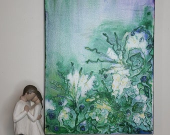 Think of the Garden, Acrylic painting, Gallery wrapped canvas, nature, fern, foliage, green, life, nature, outdoors
