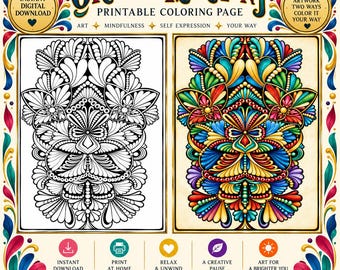 Ornate Harmony Coloring Page | Intricate Floral Printable | Adult Coloring Page | Printable Wall Art | Instant Digital Download | Folk Art
