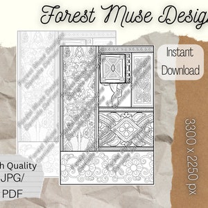 VINTAGE BOOK and BORDERS - Adult Coloring Page - Intricate and Vintage - Grimoire Book Coloring Book Page