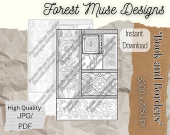VINTAGE BOOK and BORDERS - Adult Coloring Page - Intricate and Vintage - Grimoire Book Coloring Book Page