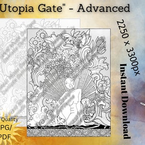 UTOPIA GATE • ADULT Coloring Page • Artistic Feminine Nudity • Protection • The Structure Of Water