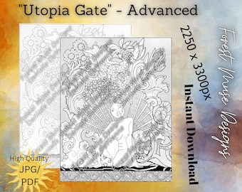 UTOPIA GATE • ADULT Coloring Page • Artistic Feminine Nudity • Protection • The Structure Of Water