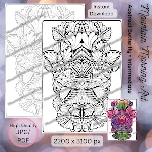Abstract Butterfly • Coloring Page • B&W and Grayscale • Hand Drawn