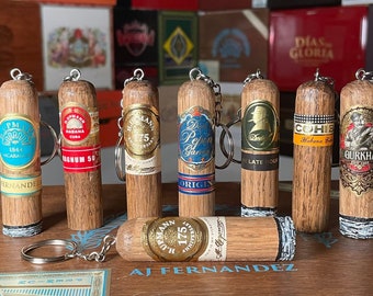 Wooden Cigar Keychains #7 gift for him/gift for her/handmade cigar label cigar accessory/cigar smoker gift