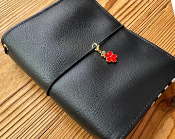A6 Traveler Journal Cover | Handmade Vegan Faux Leather Notebook Cover | Flower Charm