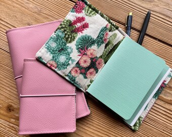 Traveler Journal Cover – Pink Vegan Leather with Cactus & Succulent Fabric