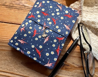 A6 Fabric Notebook Cover: Japanese Origami Crane Design, Handmade