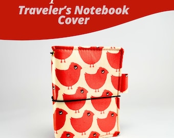 Passport-Size Travelers Notebook Cover - Orange Chicken Motif with Floral Interior, Pocket & Pen Loop