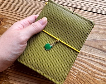 Green Passport Traveler's Notebook Cover, Olive Green Vegan Leather, Botanical Orange Fabric, Travel Journal, TN Cover