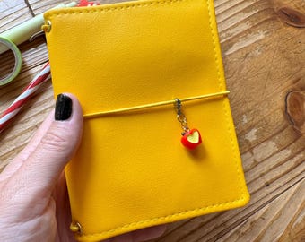 Passport Traveler Journal Cover | Yellow Vegan Leather Journal Cover | Mimosa Floral Lining | Apple Charm | Made in Japan
