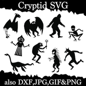 This cryptid svg( jpg, tiff, png, gif)sheet is great for craft cutters, lasers, funky design projects and more.