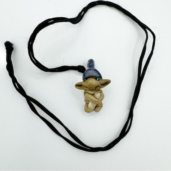 Vintage Baby Troll Clay Crystal Pendant Necklace