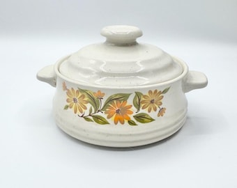 Mini cazuela de cerámica vintage Capri Bake ‘N Store color crema margarita, años 70.