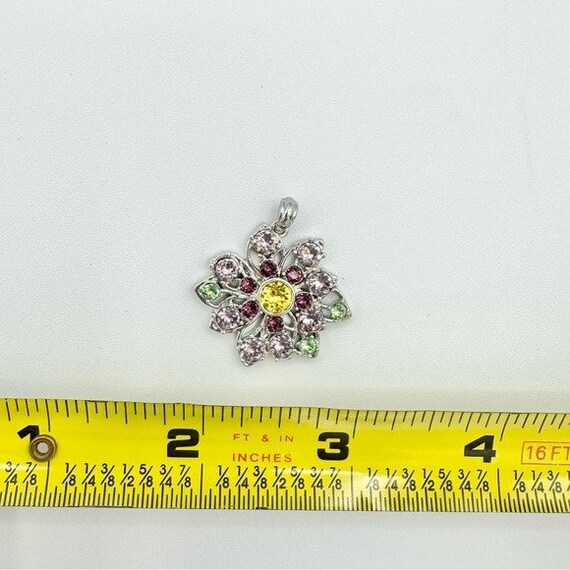 Silver May Birthstone Gem Cluster Flower Necklace… - image 4