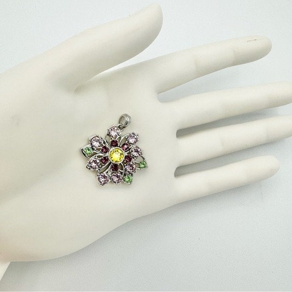 Silver May Birthstone Gem Cluster Flower Necklace… - image 2