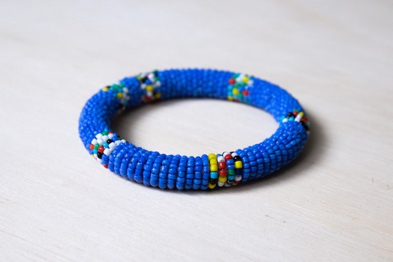 Seed Bead Crochet tubular bangle bracelet 1980s - image 1