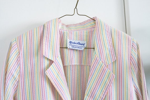 Pastel Rainbow Striped Searsucker Boxy Blazer 198… - image 3