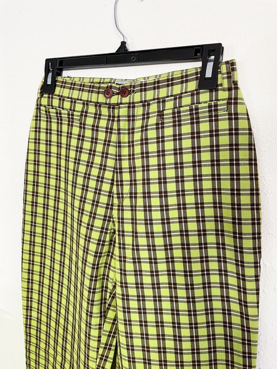VINTAGE Lime Green, Brown, & Cream Plaid trousers… - image 3