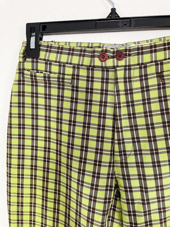 VINTAGE Lime Green, Brown, & Cream Plaid trousers,