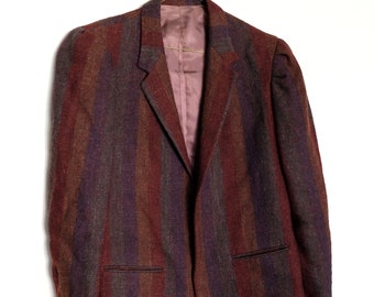 Striped 1980's wool blazer, jewel tones, cropped | Size Medium/Large