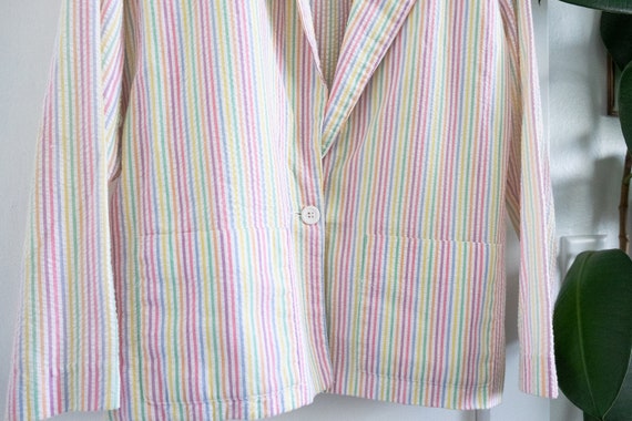 Pastel Rainbow Striped Searsucker Boxy Blazer 198… - image 5