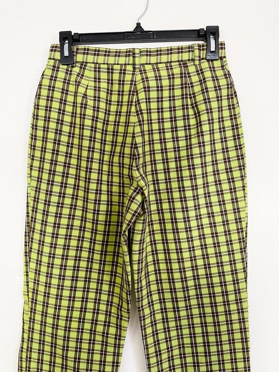VINTAGE Lime Green, Brown, & Cream Plaid trousers… - image 5