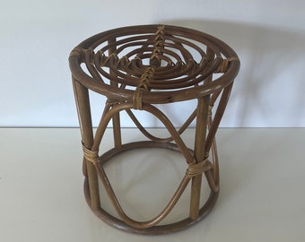 Vintage Rattan and Bent Wood Stool, Plant Stand, End Table, Night Stand